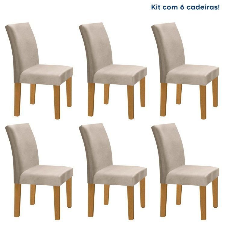 Kit 6 Cadeiras Estofadas Espanha Espresso Móveis Cinamomo/Boucle Bege