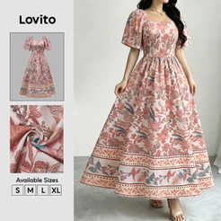 Lovito Padrão de Vestido Boho Zíper Primavera/verão para Mulheres DRK8BR116