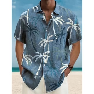 D2431 Camisa masculina verão camisa havaiana gradiente coco estampa fechada nas costas preto azul roxo verde arco-íris c