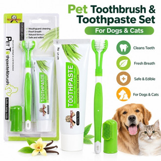 Kit de cuidados dentários para animais de estimação, pasta de dentes de 95 g, escova de dentes com três lados e escova p