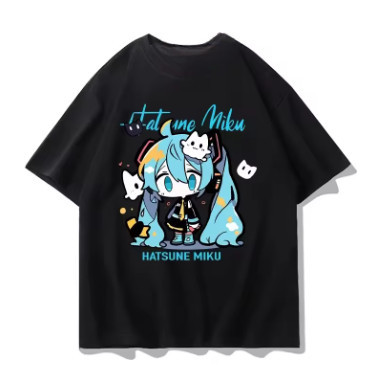[Camiseta Premium em Algodão Puro]MIA Camiseta Hatsune miku co-branded Adulto/Infantil Lançamento Unissex Em Algodao