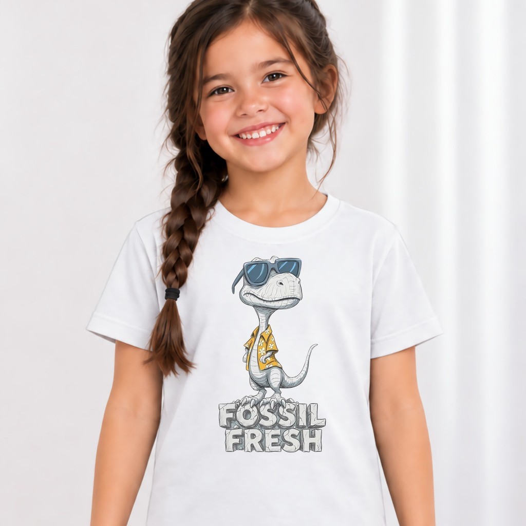 Camiseta Infantil Menina Dinossauro Comédia Estampada Dia a Dia Humor Divertida Fossil 100% Algodão Fim de Semana
