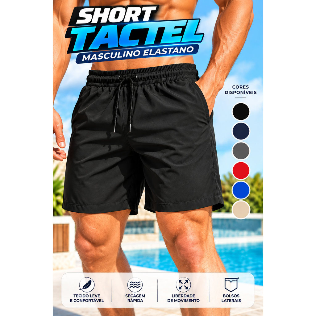 Shorts Tactel Masculino Elastano Bermuda Academia Short Praia Piscina