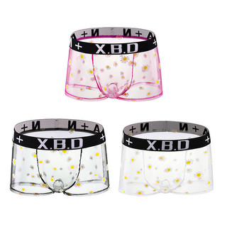 Cueca masculina transparente com padrão floral em tecido de malha, cós elástico, leve e respirável, 1 unidade.