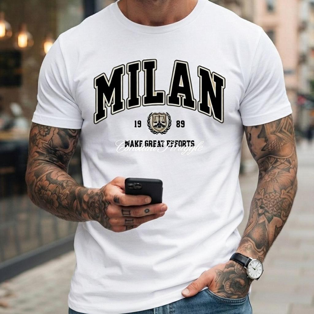 Camiseta Masculina Estilosa Estampada Milan Academia Tecido Respirável Premium Elegante Moderno