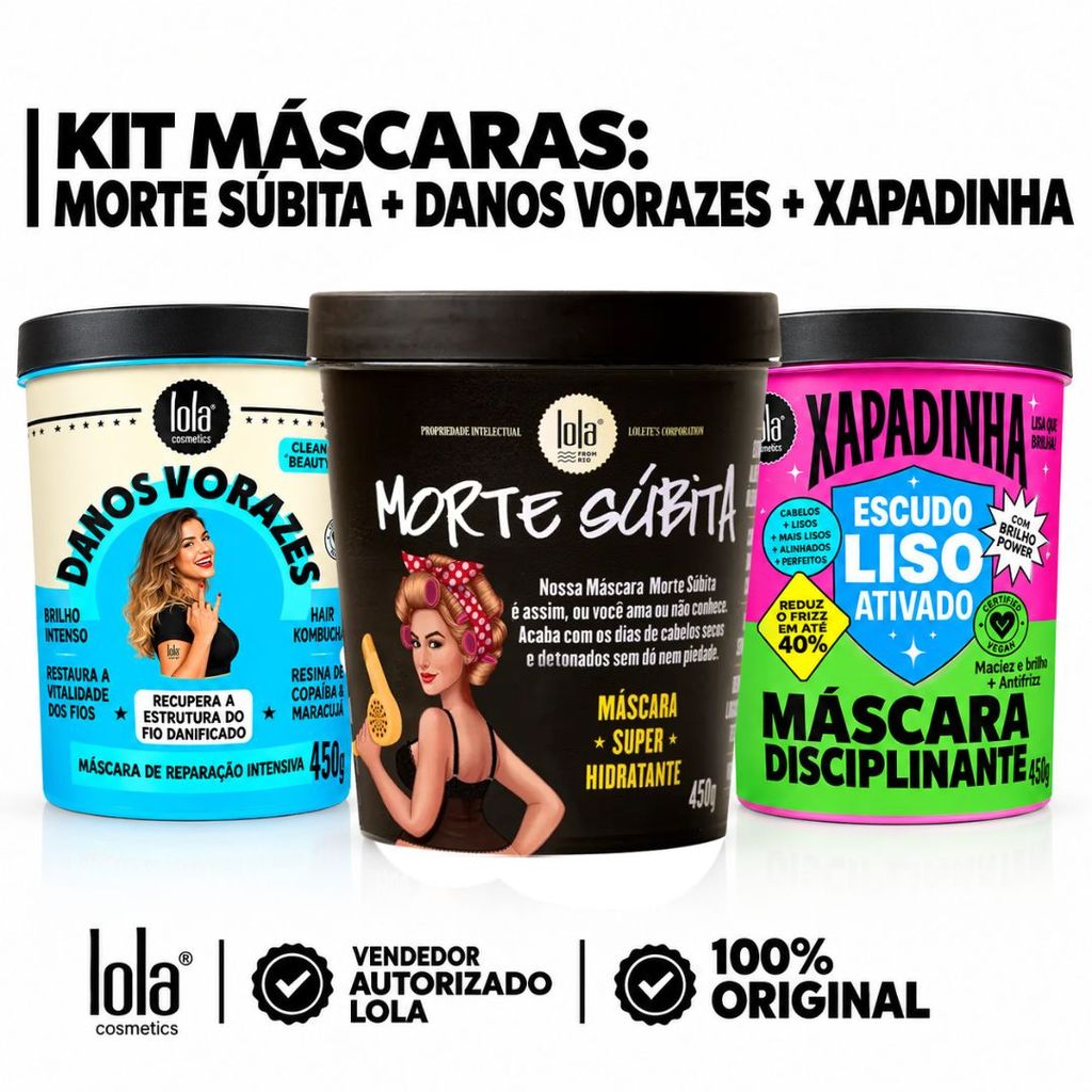 Cronograma Lola Cosmetics - Morte Súbita 450g + Danos Vorazes 450g + Xapadinha 450g - Tratamento Completo