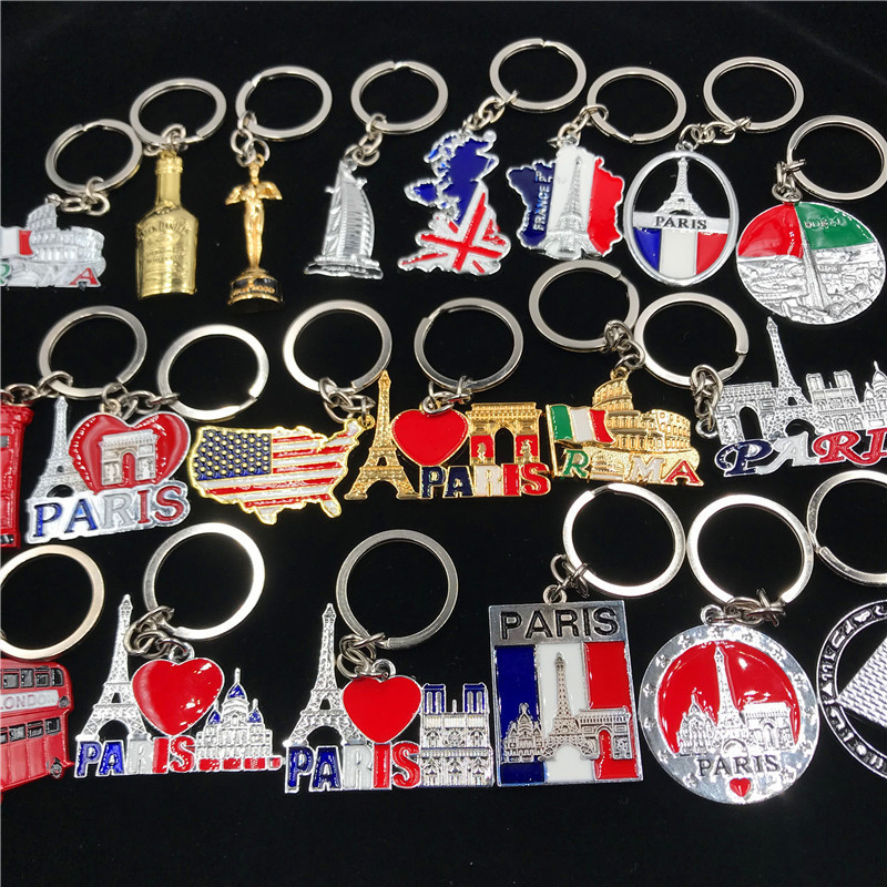 França itália reino unido estados unidos Dubai egito Metal chaveiro anel Boutique chave sólida china presente