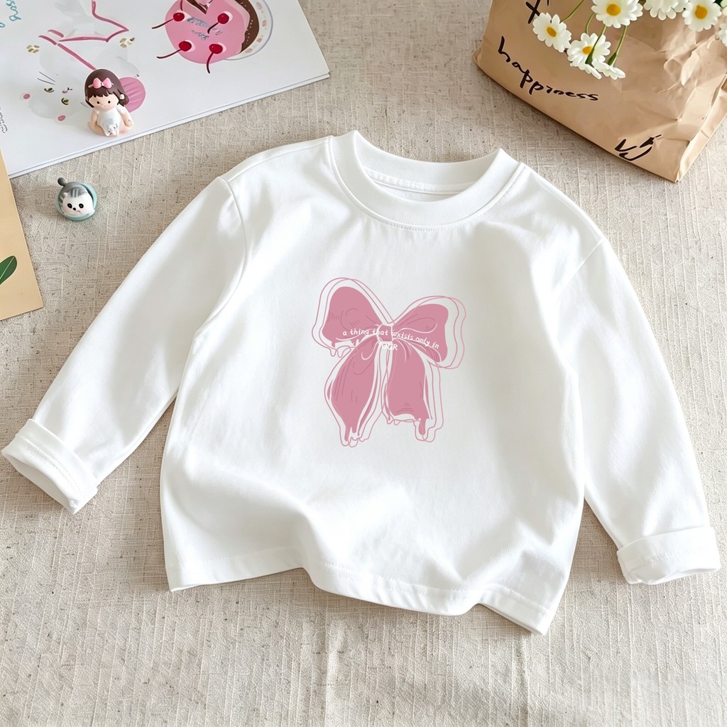 Algodão meninas de manga comprida camiseta topo 2026 primavera outono roupas puro algodão crianças impresso bonito estil