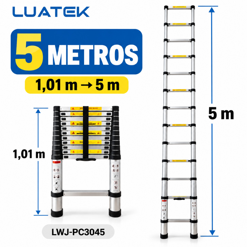 Escada Telescópica Retrátil Luatek Alumínio 3,8m ou 5m Travas Pés Antiderrapantes Portátil — imagem 2 de 2
