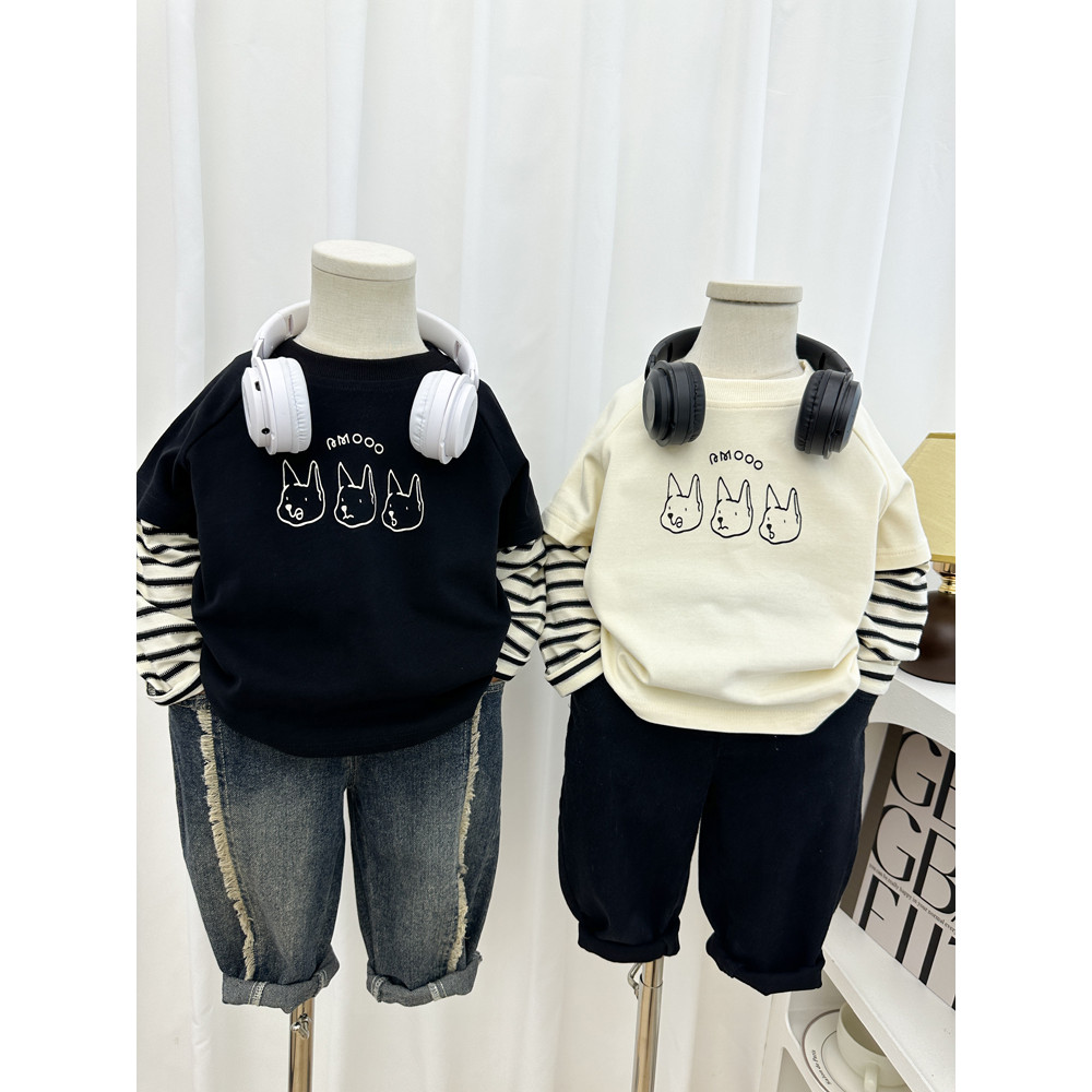 Meninos primavera outono férias camiseta de duas peças 2024 outono crianças dos desenhos animados listrado manga comprid