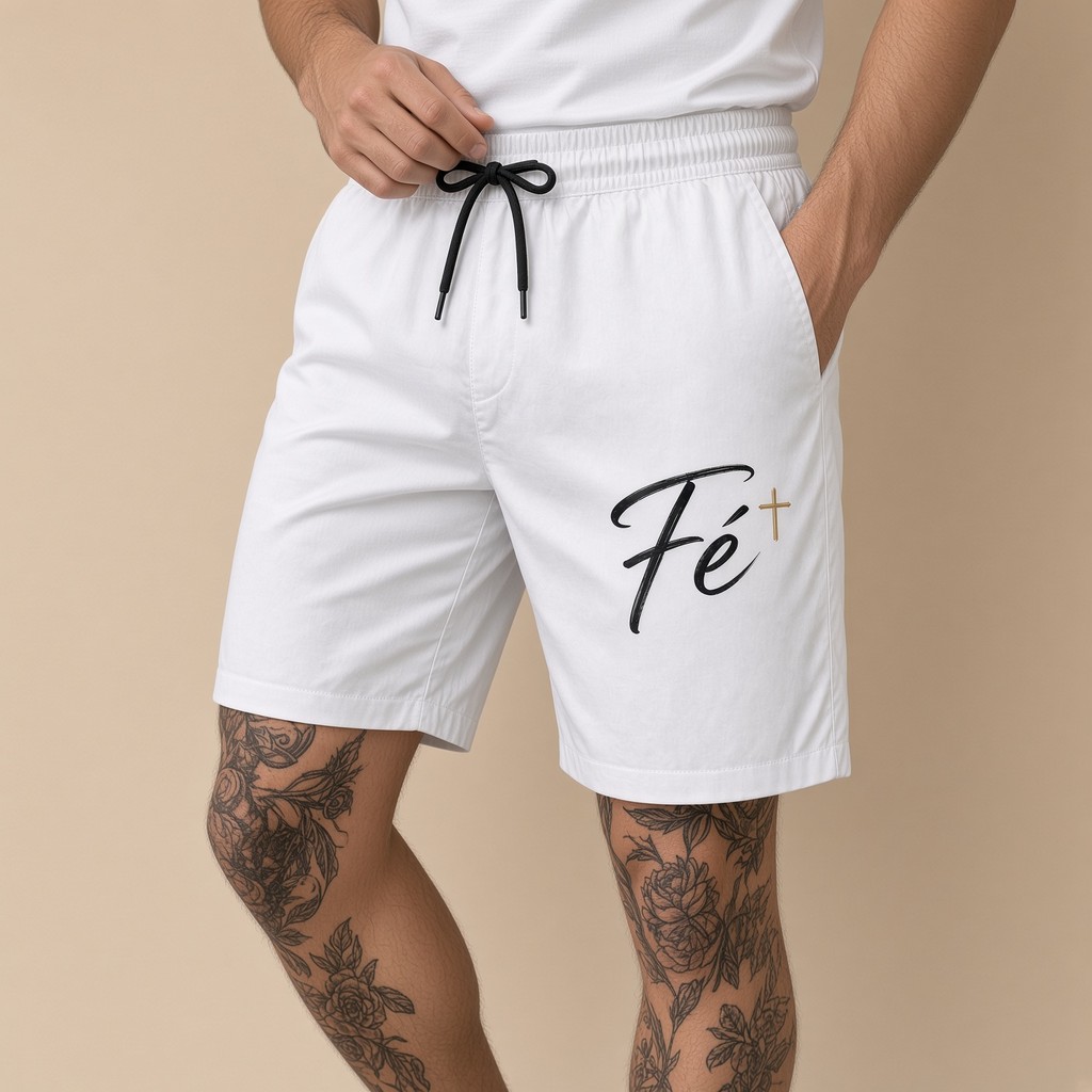 Short Moda Praia Masculino Bermuda Verão Tec Tell Fé Cruzinha Cristão Academia Treino Corrida Musculacao Fit