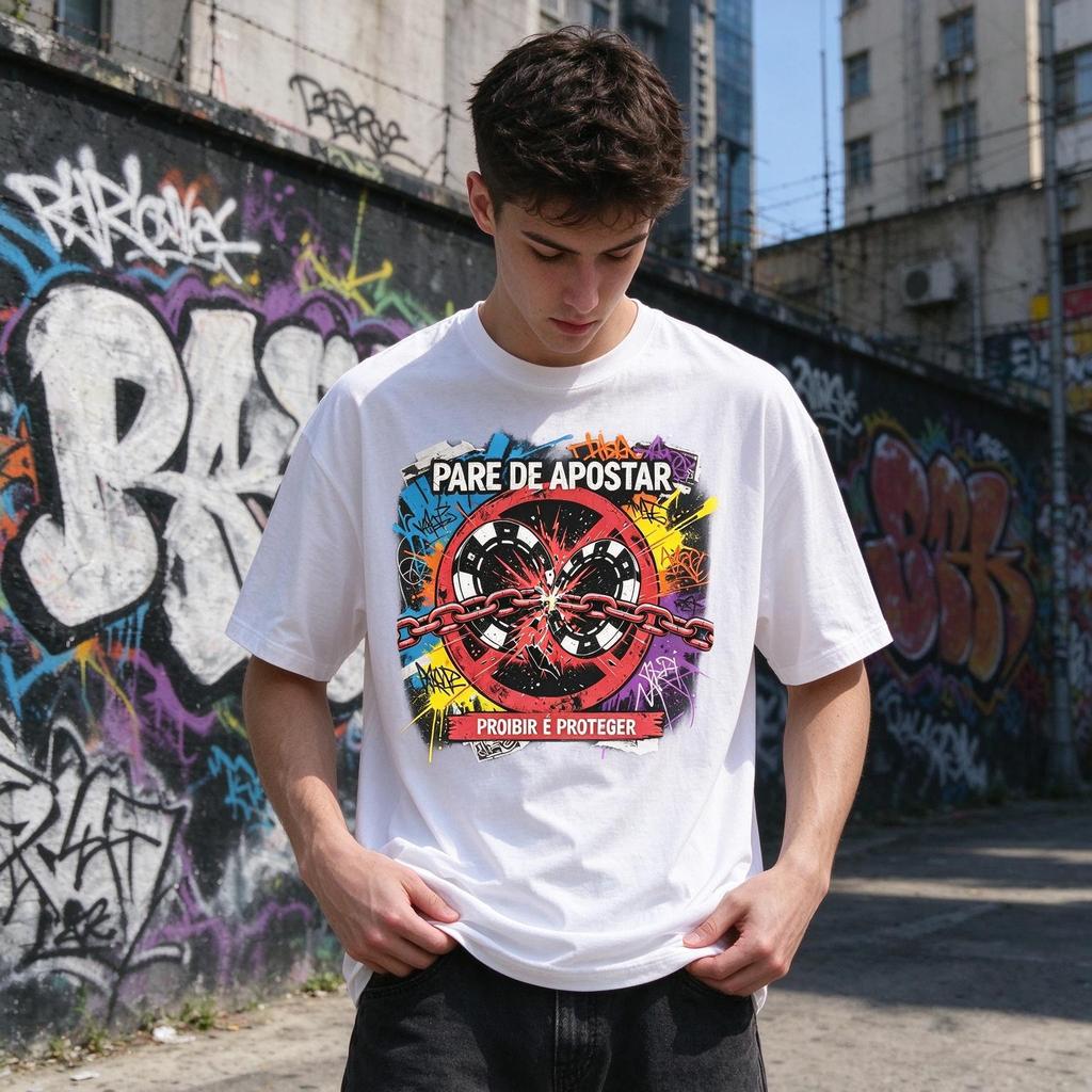 Camiseta Streetwear Unissex Algodão, Modelo Oversized Estampa Grafite Impactante para Passeio na Cidade