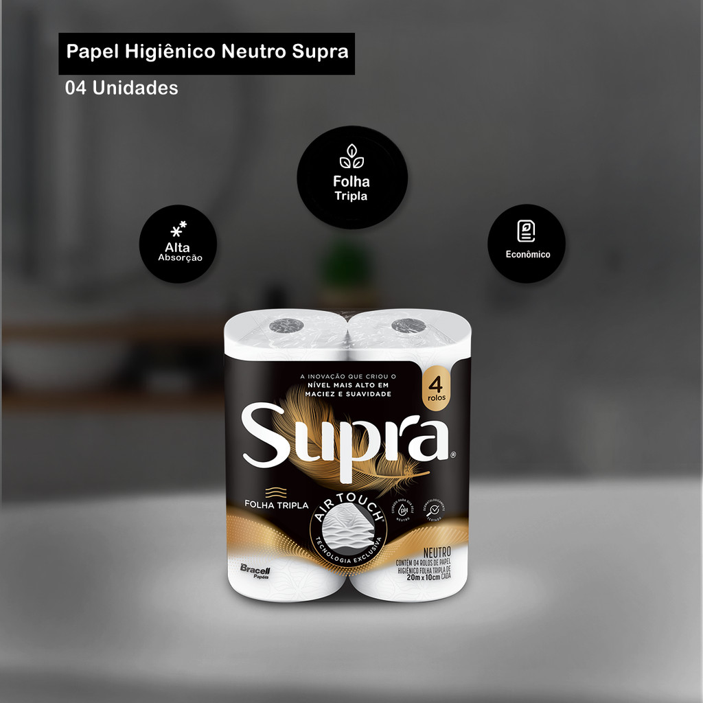 Papel Higiênico Folha Tripla 20m com 04 Rolos Supra · foto 2