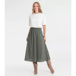 Saia Midi Evasê Feminina Em Popeline Rovitex Verde