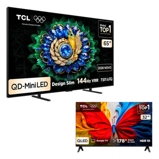 Combo Smart TV TCL 65 QD-Mini LED 4K A400M 144 Hz VRR 65A400M e Smart TV TCL 32 QLED FHD S5K 32S5K