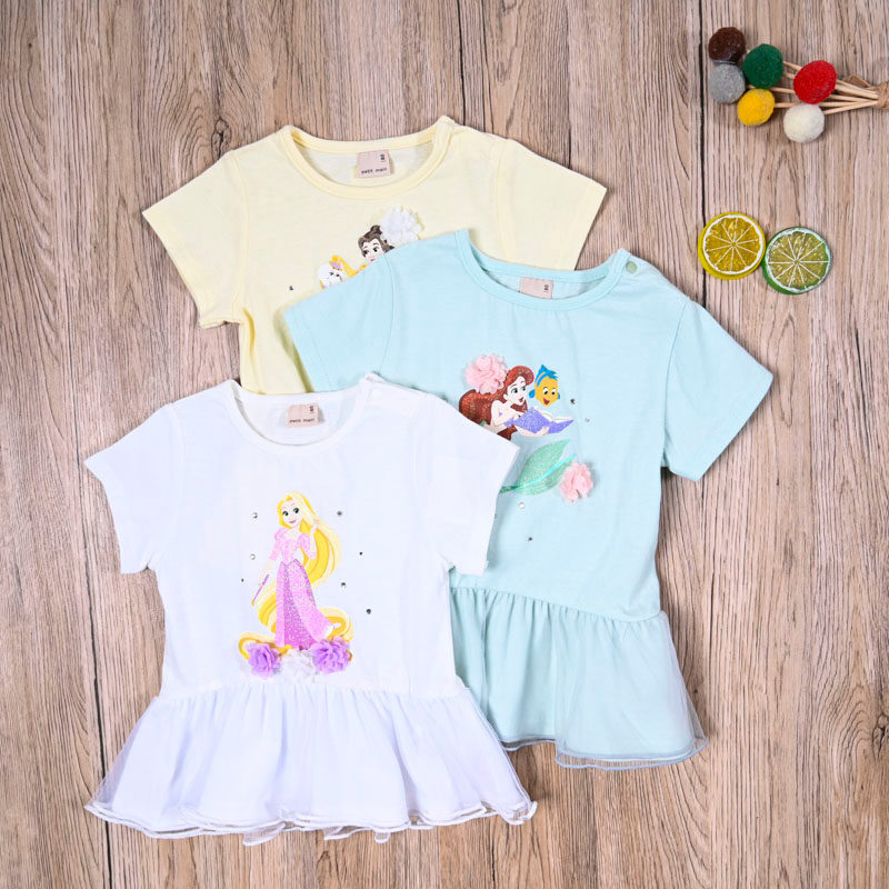Comércio exterior japonês único verão meninas puro algodão saia de manga curta camiseta crianças verão dos desenhos anim