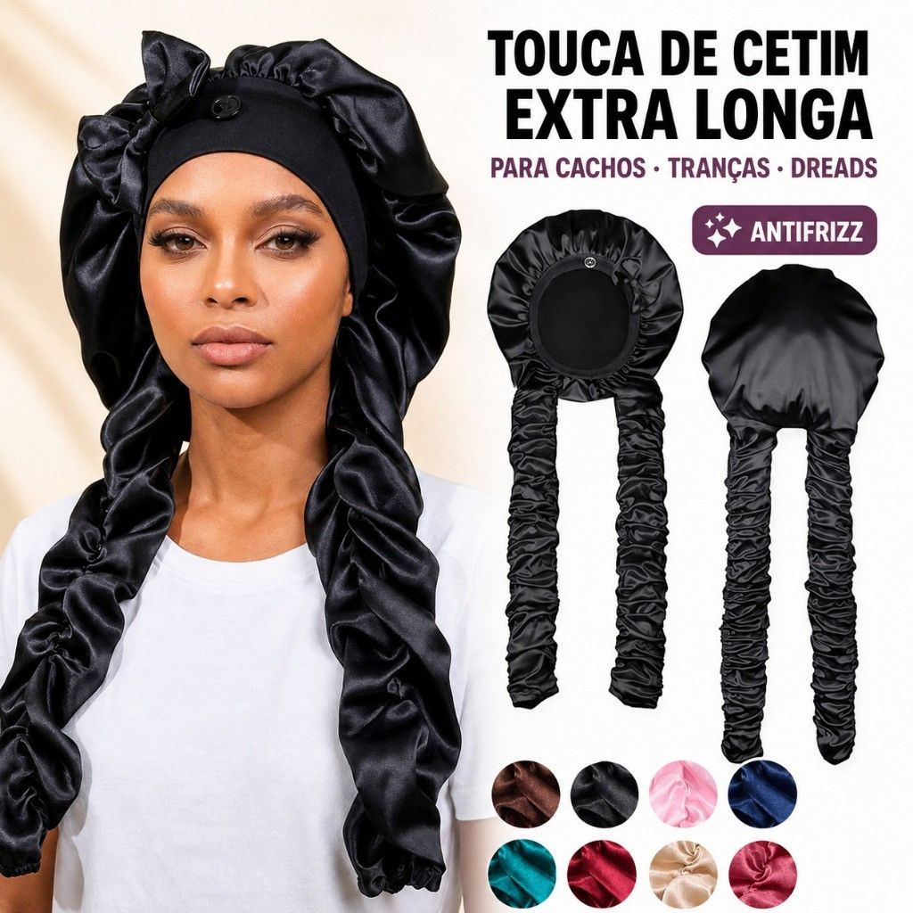 Faixa de cabelo longa em cetim, que evita que o cabelo fique despenteado, ideal para cabelos longos, cacheados, tranças,