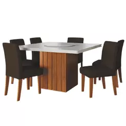 Conjunto Sala de Jantar Amsterdã New Mesa com Tampo Giratório 6 Cadeiras Trieste Madeirado/Chocolate