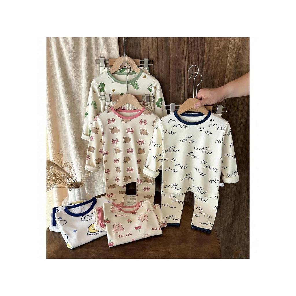 Pijamas para meninos primavera outono classe A conjunto de roupa interior meninas crianças algodão lã puxar quadro roupa