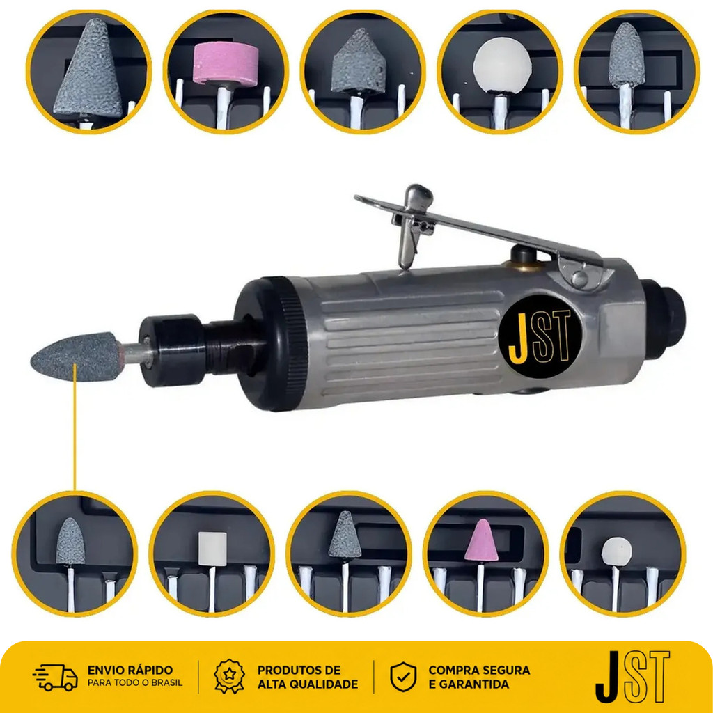 Micro Retífica Pneumática JST JMR16 25000 RPM com Kit Acessórios e Maleta