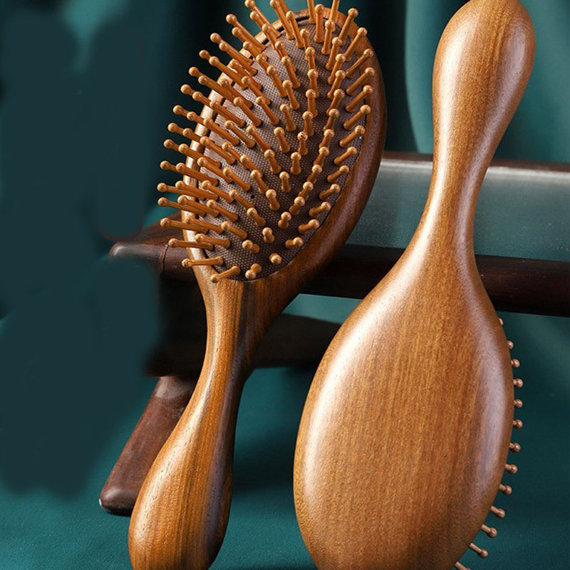 Pente de madeira de sândalo com almofada de ar para massagem, antiestático, para queda de cabelo, uso doméstico, para da
