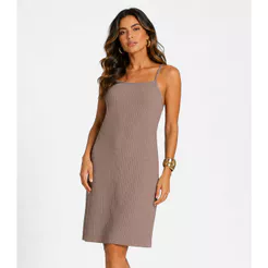 Vestido Canelado De Alça Select Marrom