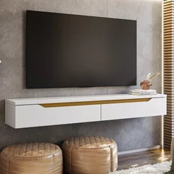 Rack Suspenso para TV até 55 Polegadas MDF 160cm Uno Branco Branco/Cedro