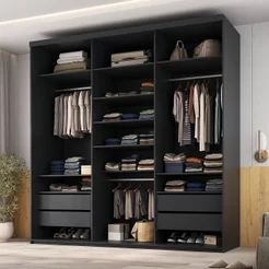 Closet Casal 100% MDF 208cm 4 Gavetas Moutier Preto Preto