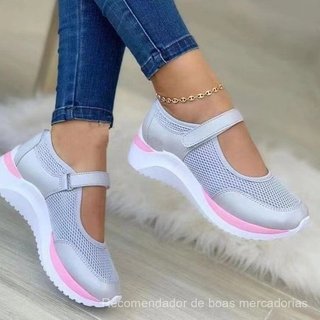 Sapatos ortopédicos elegantes com solas grossas e elásticas para mulheres, confortáveis e ideais para caminhadas casuais