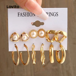 Lovito Conjunto De Brincos De Pérola Elegantes/brincos De Metal ERFB126FX038