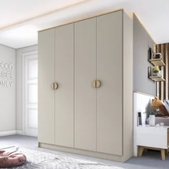 Guarda-Roupa Solteiro 100% MDF BP 4 Portas 2 Gavetas Asti Bege/Panna Panna