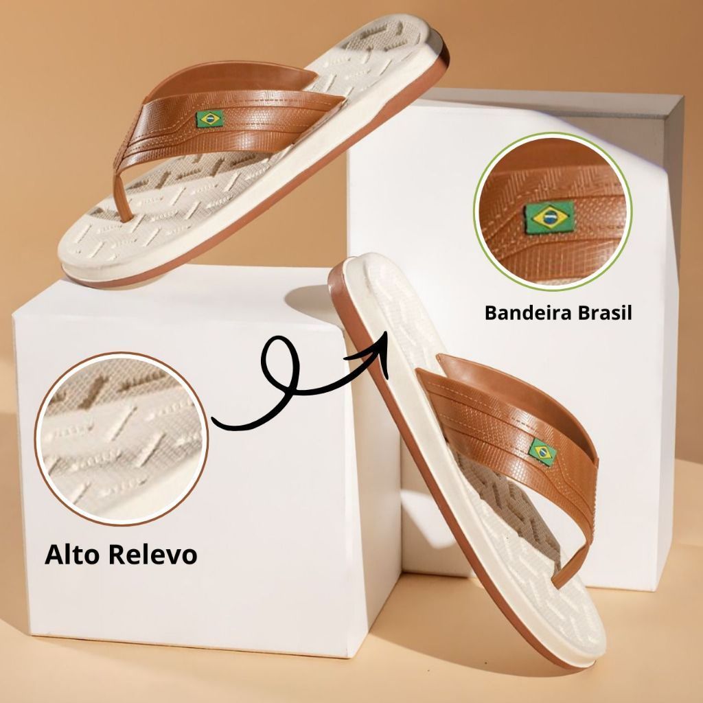 Chinelo Masculino Antiderrapante Anatômico Ortopédico Macio Confortável Sola Alto Relevo Bandeira Brasil