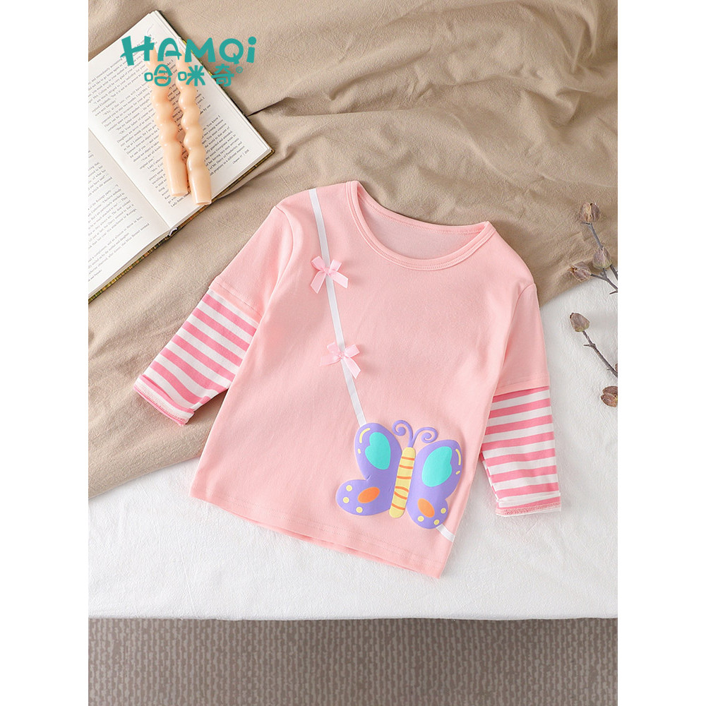 Crianças roupas meninas de manga comprida puro algodão camiseta outono novo estilo meninas crianças moda topos bebê list