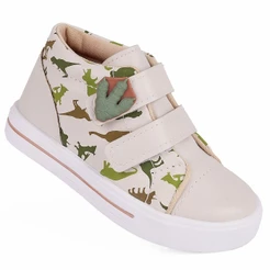 Tênis Infantil Menino Cano Médio Bee Happy Dinossauro Calce Fácil Velcro Duplo - Off White
