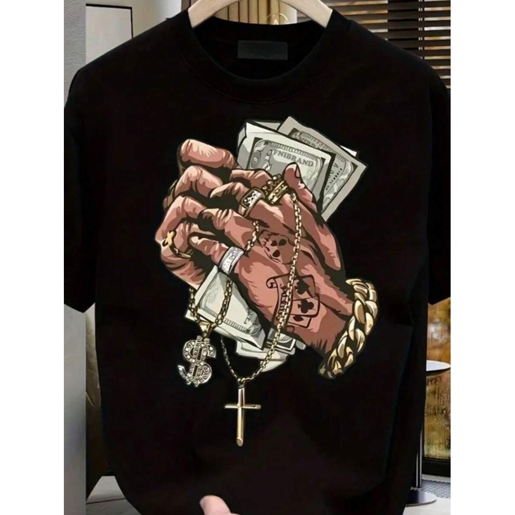 Camisa camisa estampada money masculina estampada na frente laçamento, algodão 100% conforto