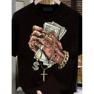 Camisa camisa estampada money masculina estampada na frente laçamento, algodão 100% conforto