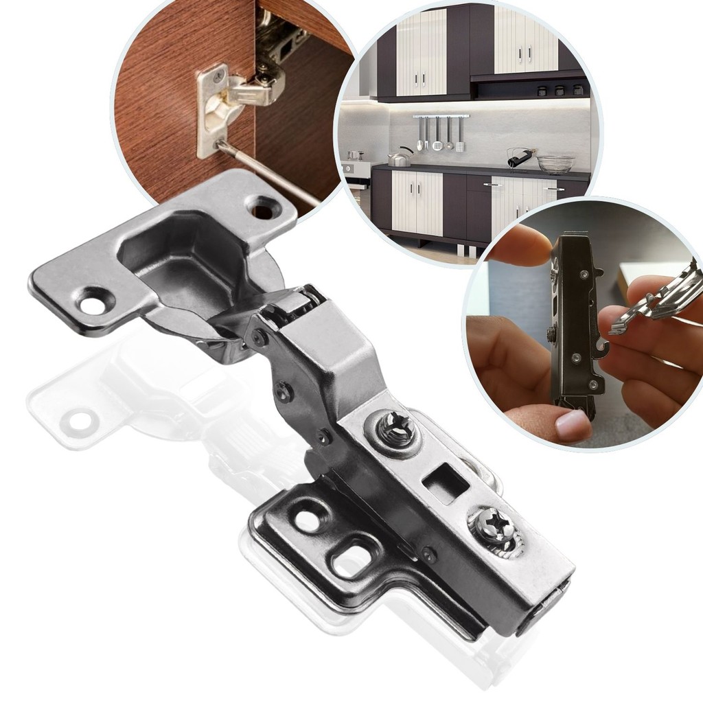 Kit 1 Dobradiça Curva 35mm Click Amortecedor Portas Móveis Armário Caneco Resistente Mola Calço Soft Close Clique Guarda