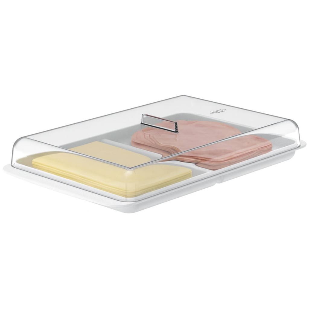 Porta Frios C/ Divisória p/ Presunto Queijo Pote Hermético Tampa Acrílica Transparente Mesa Café Organizador