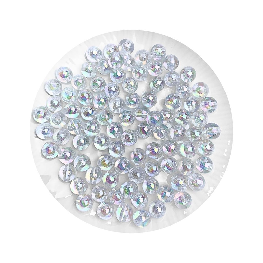 Miçanga Bola de Sabão 8mm CLR Transparente Irisada 500g