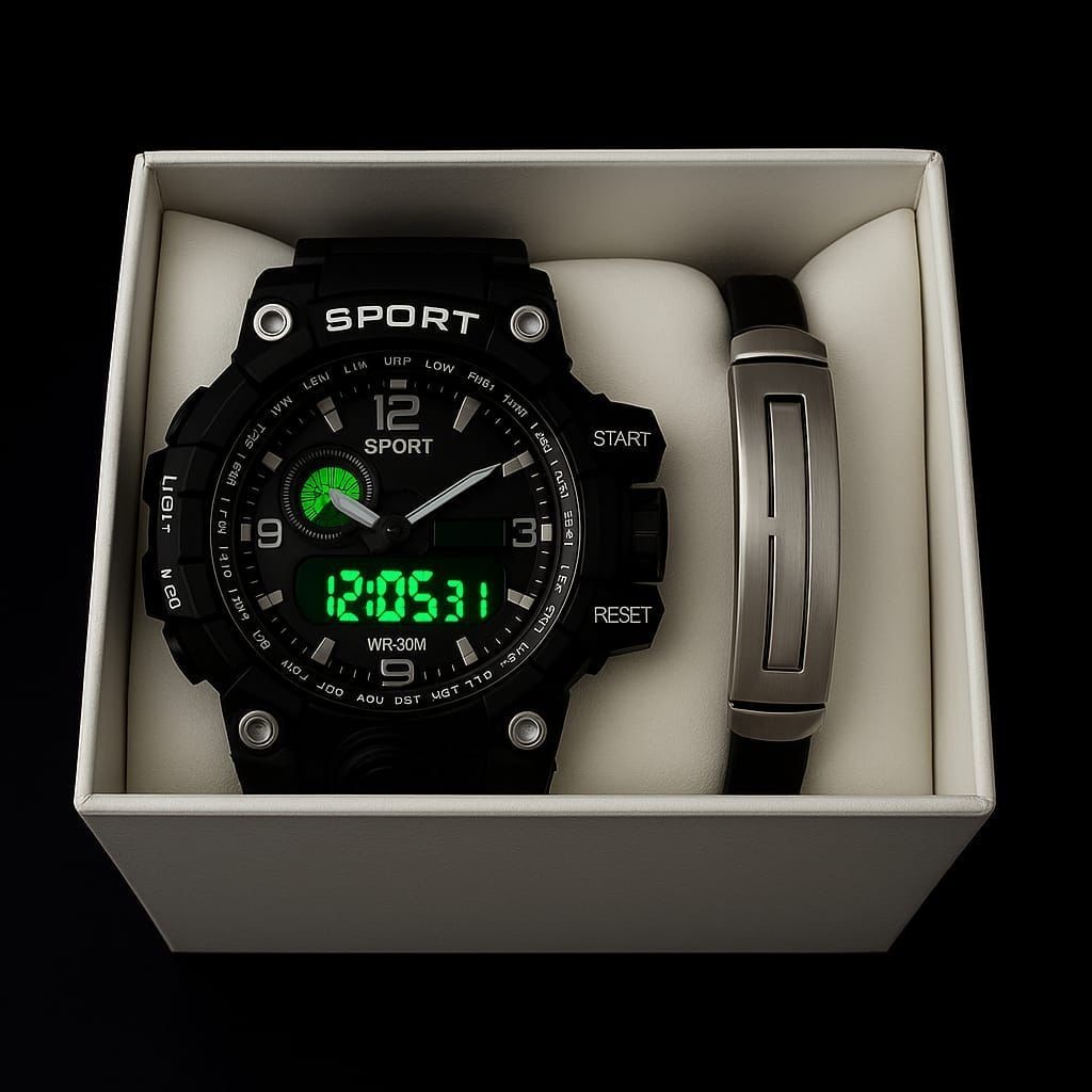 Conjunto relogio shok grande sport adulto + caixa para presente + pulseira borracha premium promoção