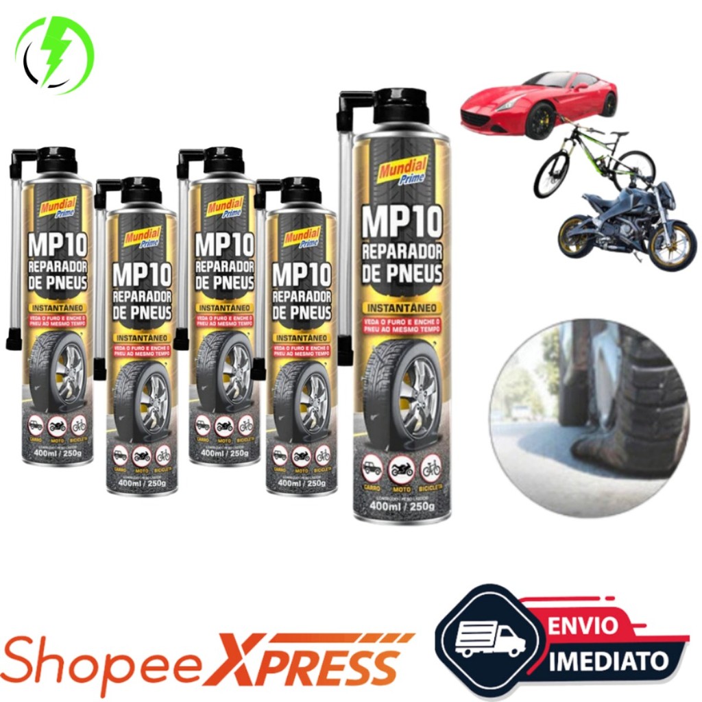 KIT 5 SPRAY REPARADOR DE PNEUS 400ML MP10 MUNDIAL PRIME em Oferta na Shopee