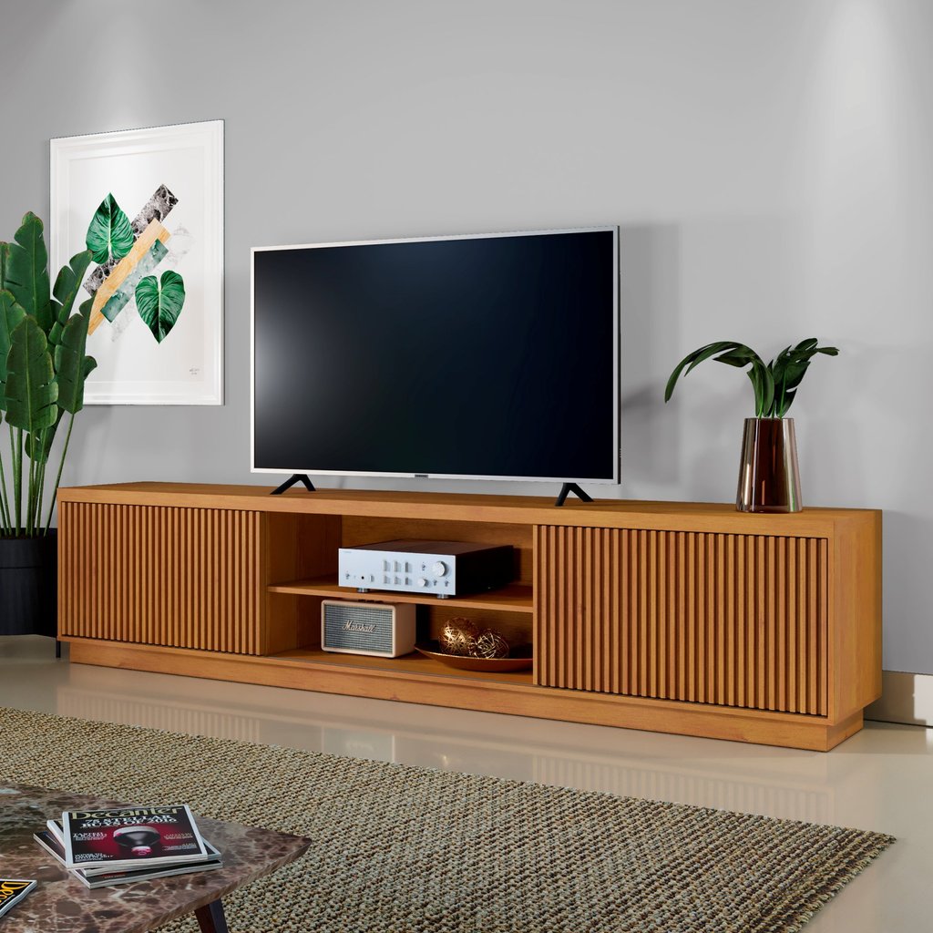 Rack para TV até 75 Polegadas 100% MDF Ripado 2 Portas Logan 180