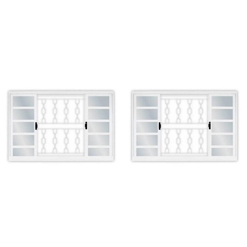 Kit Com 2 Janelas De Aço De Correr 100x100cm 4 Folhas Com Grade Branco MGM em Oferta na Shopee