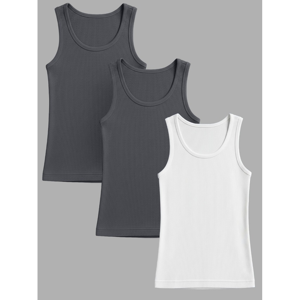 Camiseta Regata Kit Canelada Ribana Básica Gola Redonda Malha Confortável Casual Unissex