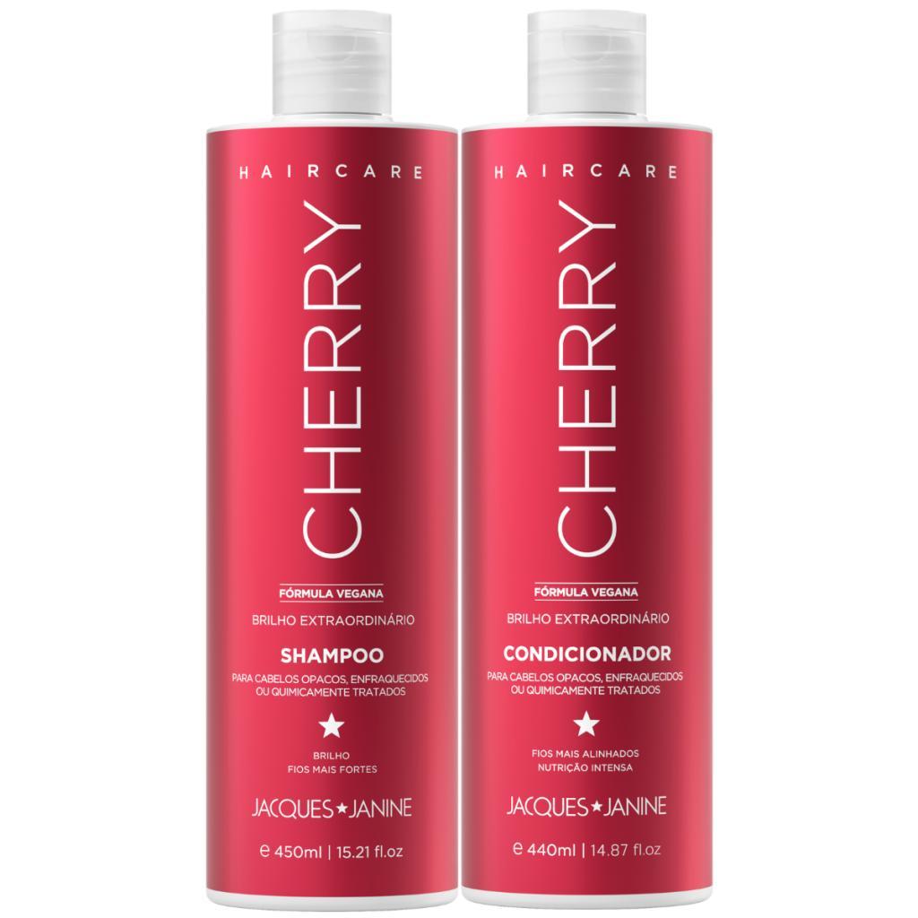 Kit Jacques Janine Hair Care Cherry Cereja Shampoo Sem Sal 450ml Condicionador Leave-in 440ml em Oferta na Shopee