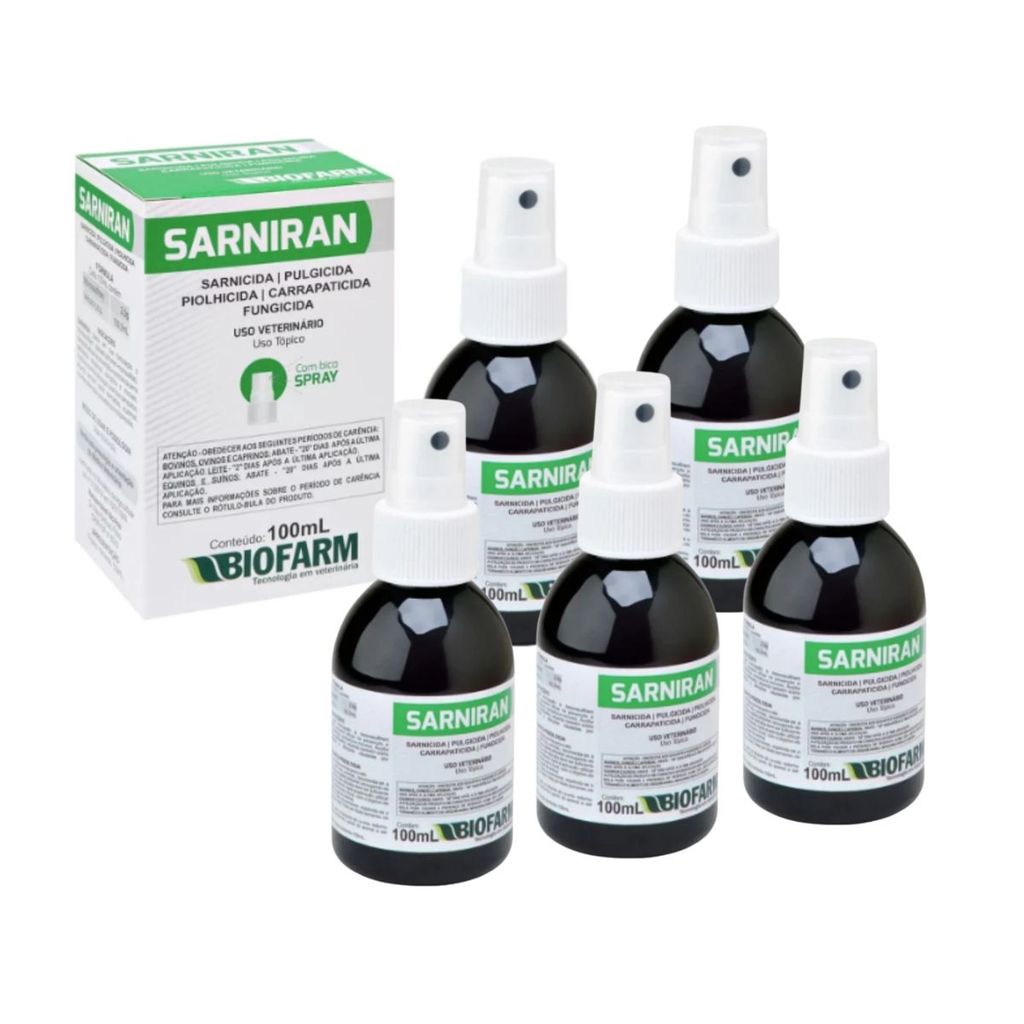 05 Sarniran 100ml Tratamento Contra Sarna em Cães e Gatos em Oferta na Shopee
