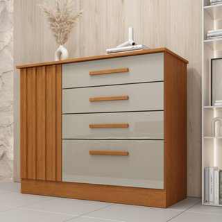 Cômoda 4 Gavetas 104cm Ripada Nova York Cinamomo/Off White em Oferta na Shopee