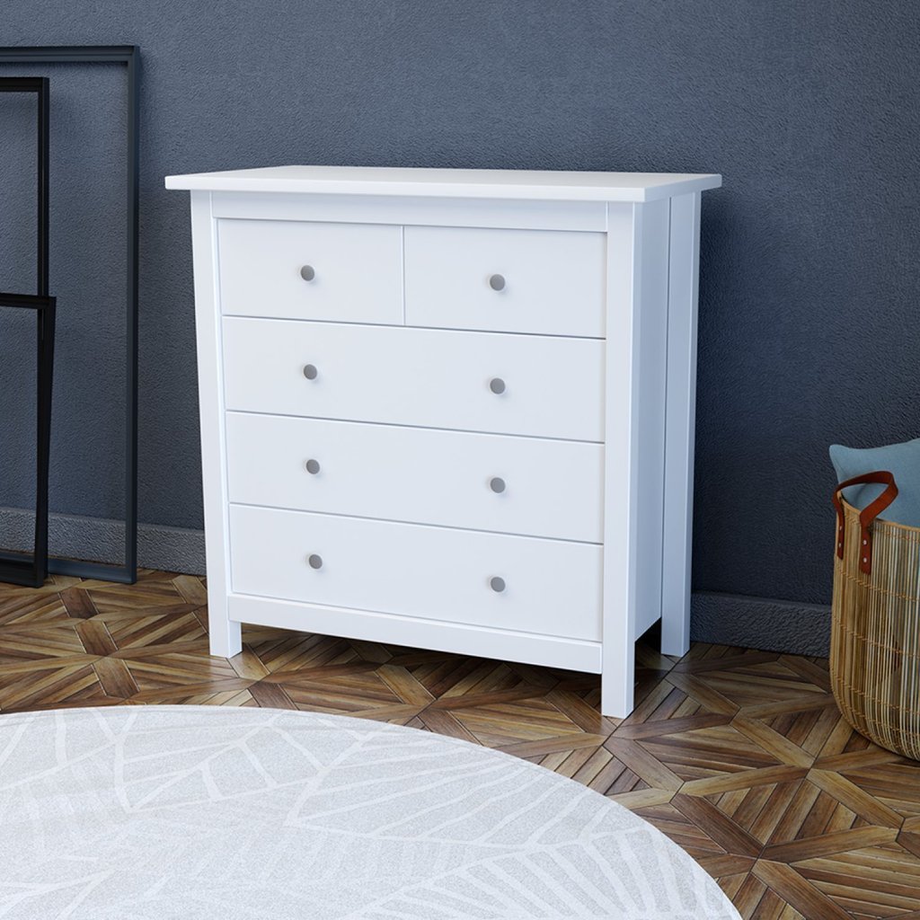 Cômoda 5 Gavetas em Madeira Maciça Alba Branco Branco