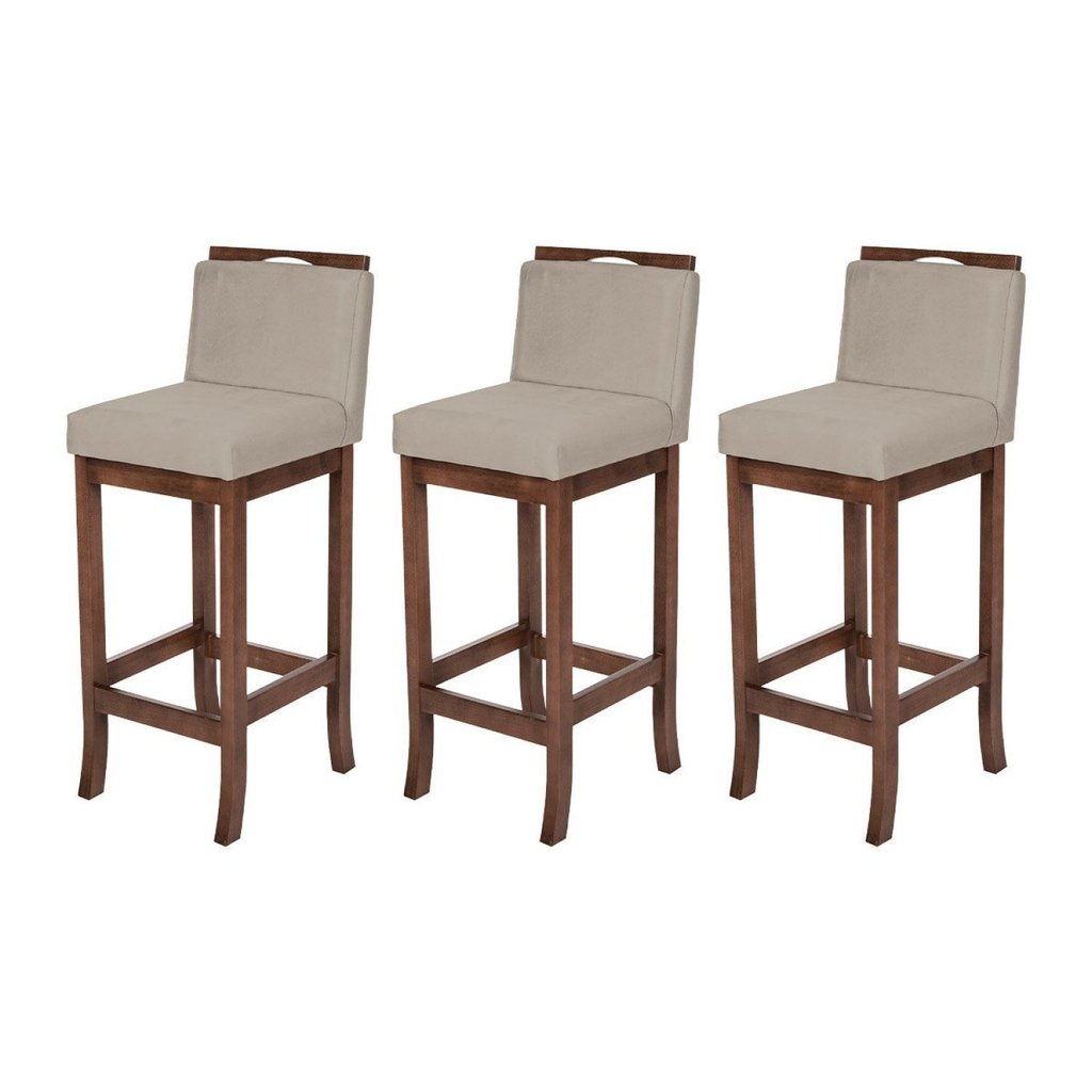 Kit 3 Banqueta Alta em Madeira Maciça 3