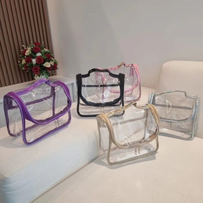 Bolsa Necessaire Transparente Frasqueira com Zíper Duplo e Alça PVC Reforçado Viagem e Maquiagem em Oferta na Shopee